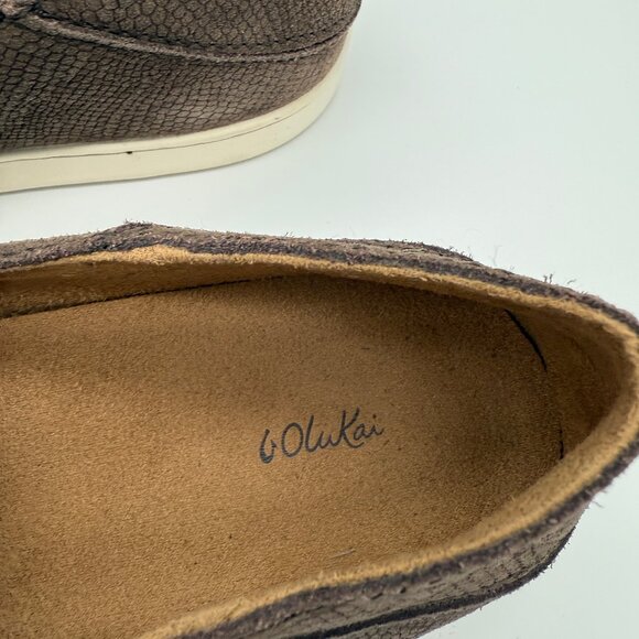 NWOT Olukai Pehuea Leather Womens 11 Brown Suede Snake Print Slip-On Sneakers - Picture 4 of 8